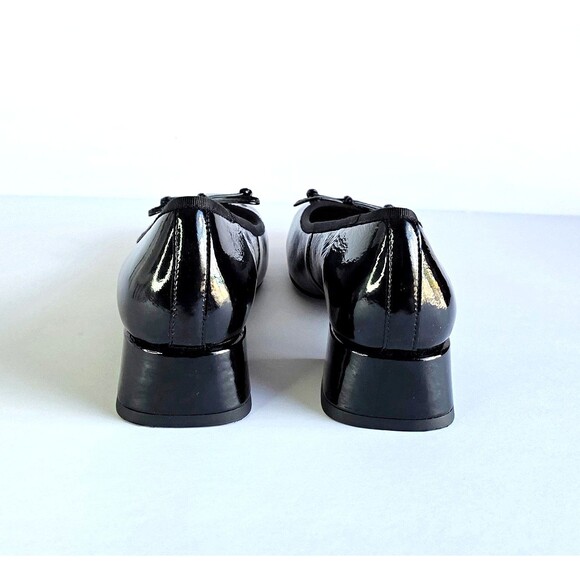 Anthropologie BIBI LOU Black Patent Leather Heeled Ballet Pumps Sz 39 Bow - Picture 11 of 14